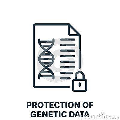 Protection of Genetic Data Line Icon. Private Dna Information in Document with Padlock Linear Pictogram. Safe Genetic Vector Illustration