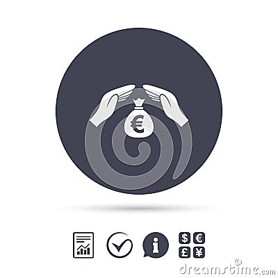 Protection money sign icon. Hands protect cash. Vector Illustration