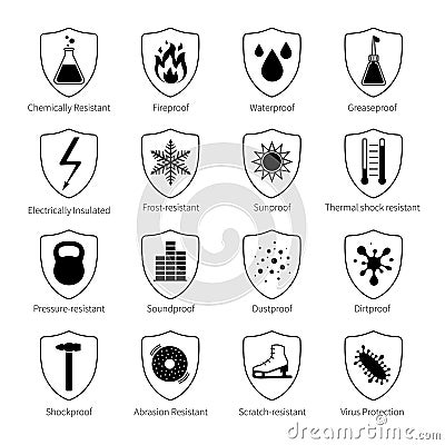 Protection Proof Black Icons Vector Illustration