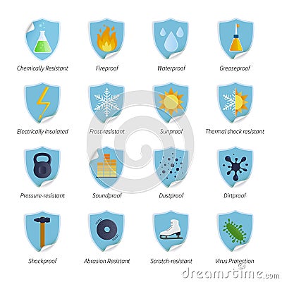 Protection Proof Flat Color Stickers Vector Illustration