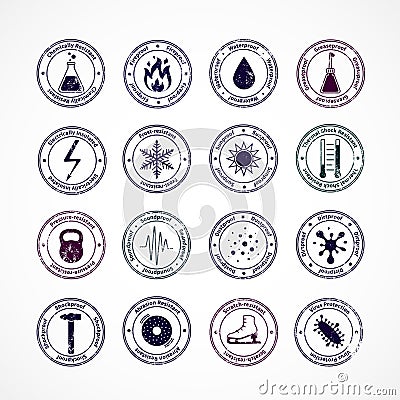 Protection Proof Round Stamps Vector Illustration