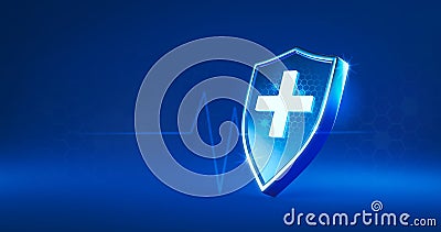 Protection safe shield or safety guard virus defense on secure background with insurance medical concept. 3D rendering Stock Photo