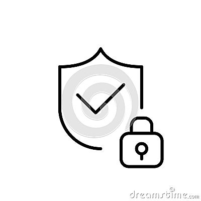 Protection shield, checkmark and lock. Secure authentication and verified identity. Pixel perfect vector icon Vector Illustration