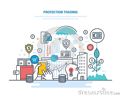 Protection trading. Financial stock market, e-commerce, capital markets, trade exchange. Vector Illustration