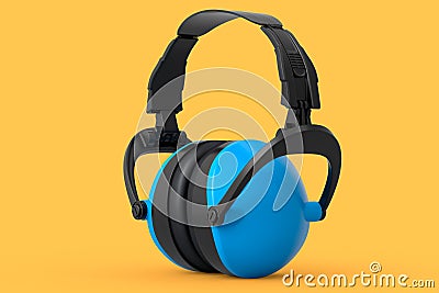 Protective blue earphones muffs isolated on a orange background Cartoon Illustration