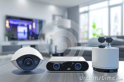 Protective cameras operate surveillance controls and connection measures, integrating alarm systems with intelligent remote monito Cartoon Illustration