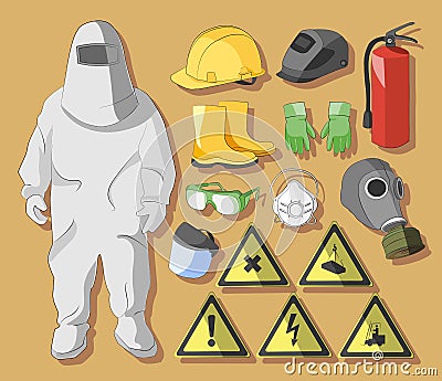 Protective clothing and equipment Vector Illustration