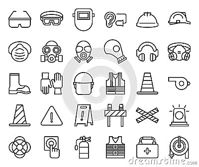 Protective equipment and firefighter outline vector icon Vector Illustration