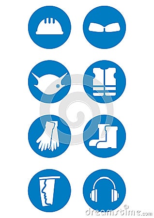 Protective equipments and workwear, collection of icons, eps. Vector Illustration