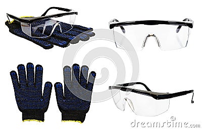 Protective gloves and glasses, set and collection Stock Photo
