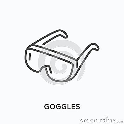 Protective goggles flat line icon. Vector outline illustration of coronavirus PPE. Medical safety wear thin linear Vector Illustration