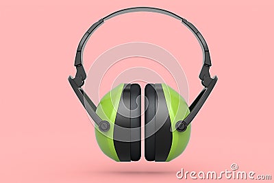 Protective green earphones muffs isolated on pink background Cartoon Illustration