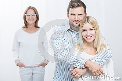 Protective husband with wife Stock Photo