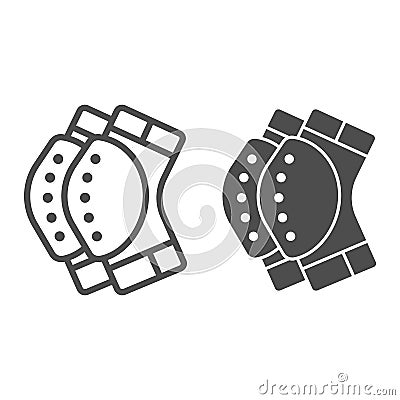 Protective knee pads line and solid icon, World snowboard day concept, Skateboarding protective gear sign on white Vector Illustration