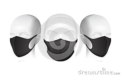 Protective mask. Black dust mask on the mannequin`s head. Air pollution vector illustration Cartoon Illustration