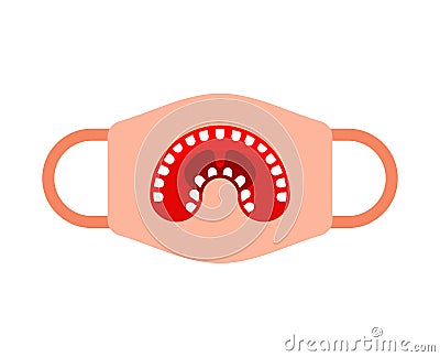 Protective mask template with mouth screaming. Coronavirus protection. Homemade mask model. Individual mask design with teeth Vector Illustration