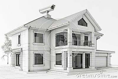 Protective security camera setup uses smart alerts, network monitoring, and interface switches for privacy and depth of field clar Cartoon Illustration