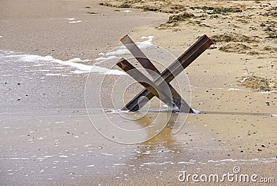 Protective structures on the Black Sea coast in wartime in the Odessa region. Stock Photo