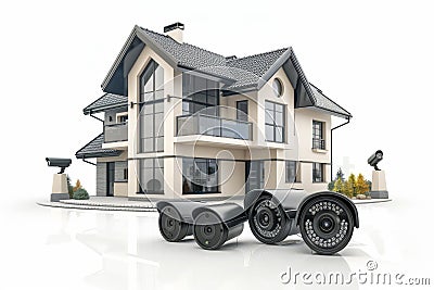Protective updates through AI security and machine learning enhance cameras in smart homes, networking sensors to safeguard senior Cartoon Illustration