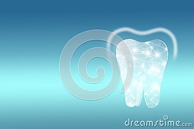 Protective vortex around tooth model of tooth on blue background. Space for text Stock Photo