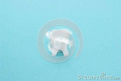 Protective vortex around tooth model on blue , teeth will good healthy Stock Photo