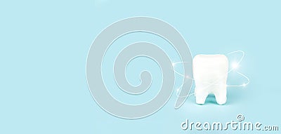 Protective vortex around tooth model on blue , teeth will good healthy Stock Photo