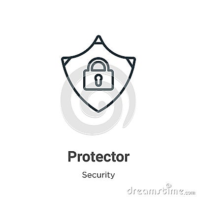 Protector outline vector icon. Thin line black protector icon, flat vector simple element illustration from editable security Vector Illustration