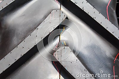 Protector on the tractor tire closeup Stock Photo