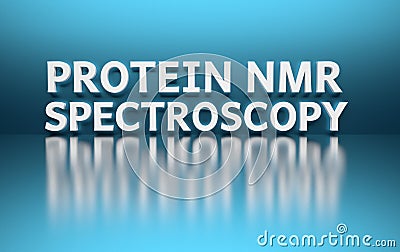 Protein NMR Spectroscopy words on blue background Cartoon Illustration