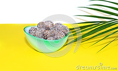 Protein peanut butter energy bites or energy balls. Homemade chocolate truffles. Stock Photo
