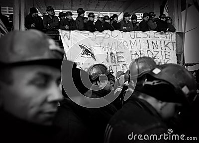 The Protest Action-of strike of Silesian miners Editorial Stock Photo