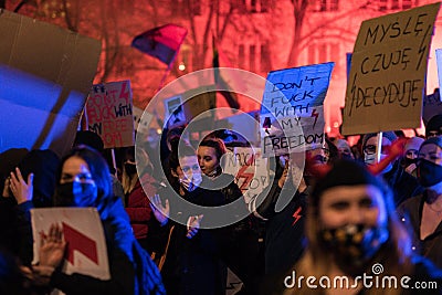 Protest against the abortion ban in Poland. The biggest protest since the fall of communism. Editorial Stock Photo