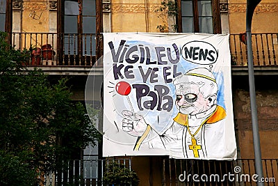 Protest against pope, Barcelona Editorial Stock Photo