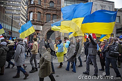 Protest against Russian Invasion of Ukraine in Montreal, Canada Editorial Stock Photo