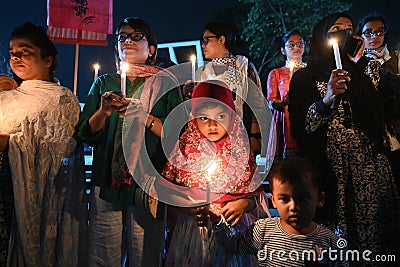 Protest against Slaughter of Palestinian women and children candlelight vigil in Dhaka. Editorial Stock Photo