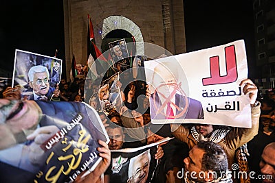 Protest against the U.S. Mideast peace plan, in Rafah in the southern Gaza Strip Editorial Stock Photo