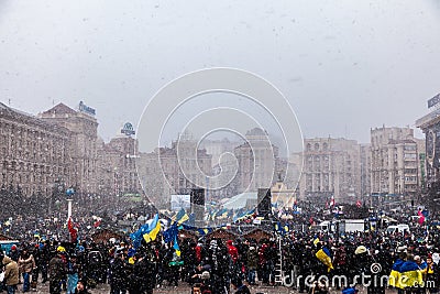 Protest on Euromaydan in Kiev against the president Yanukovych Editorial Stock Photo