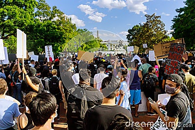 Protest after George Floyd death, Black Lives Matter group standing against White House president Donald Trump Editorial Stock Photo
