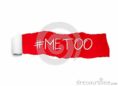 Protest hashtag MeToo on ripped red paper, used for campaign against sexual violence and abuse of women Stock Photo