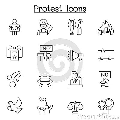 Protest icon set in thin line style Vector Illustration