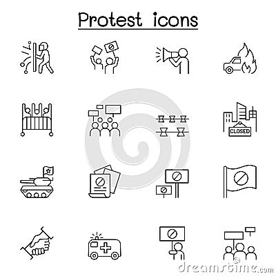 Protest icon set in thin line style Vector Illustration