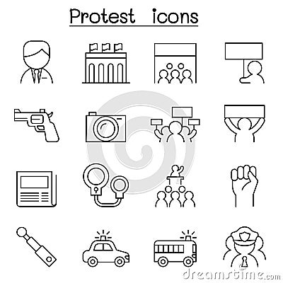 Protest icon set in thin line style Vector Illustration