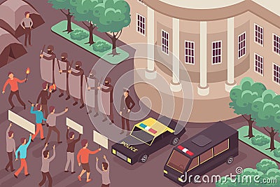 Protest Isometric Illustration Vector Illustration