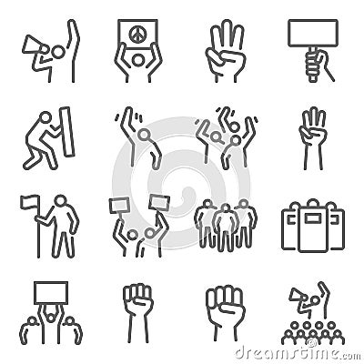 Protest Mob icon illustration vector set. Contains such icon as Resist, mob, police, protester, strike, activism, and more. Expand Vector Illustration