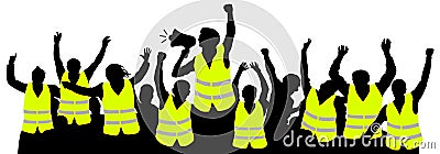 Protest movement of yellow vests. Crowd people silhouette vector Vector Illustration