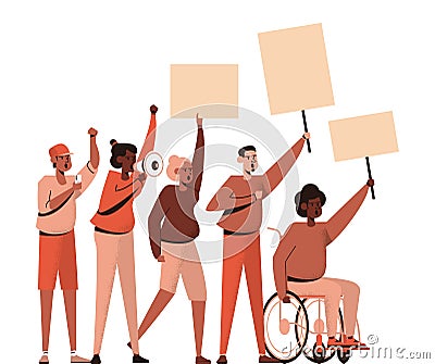 Social Justice - Group people protesters Vector Illustration