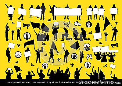 Protest people silhouettes set Vector Illustration