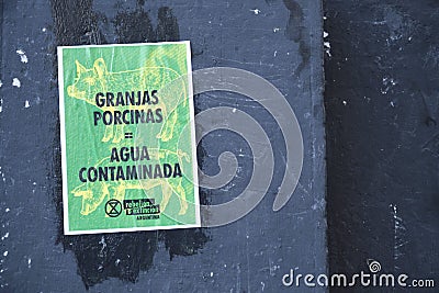 Protest poster against the swine agreement with China in Argentina Editorial Stock Photo