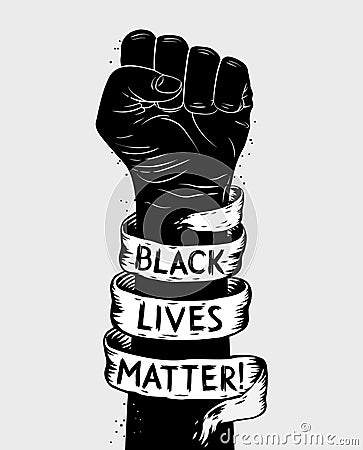Protest poster with text BLM, Black lives matter and with raised fist. Vector illustration EPS10 Editorial Stock Photo