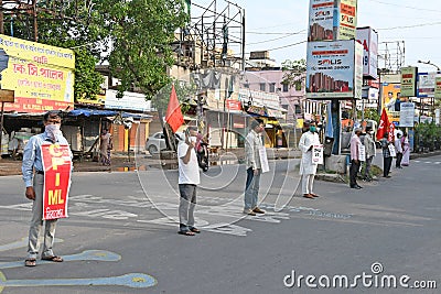 Protest rallies by several leftist organizations demanding that the government play a proper role in preventing the Coronavirus Editorial Stock Photo